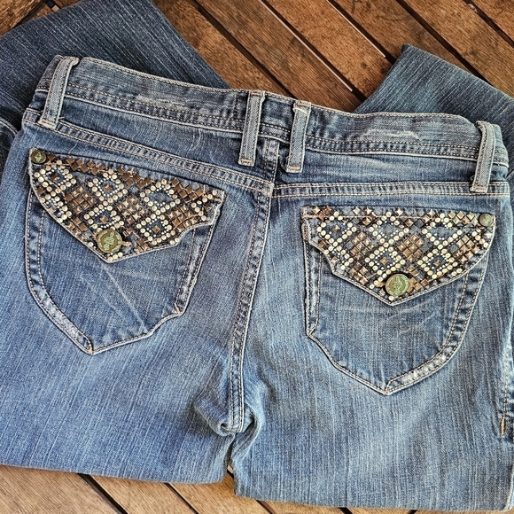 Y2k Born in California mid-rise bootcut embellished pockets women's jeans - Picture 10 of 11